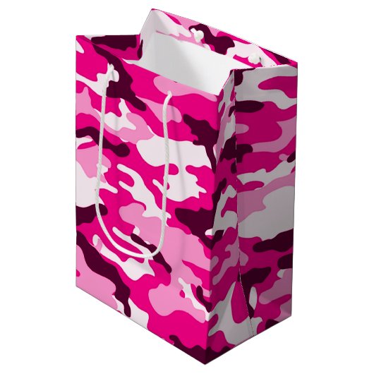 Roze camouflage Gift Bag Medium Cadeauzakje (Voorkant Gekanteld)