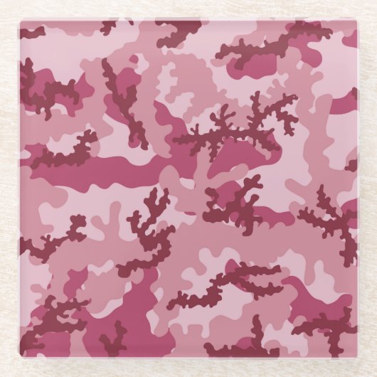 Roze camouflage glazen onderzetter (Voorkant)