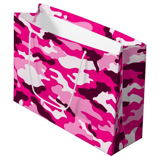 Roze camouflage Grote Gift Bag Groot Cadeauzakje (Voorkant Gekanteld)