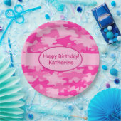 Roze Camouflage Happy Birthday Name Persoonlijk Papieren Bordje (Feest)