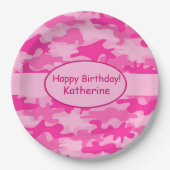 Roze Camouflage Happy Birthday Name Persoonlijk Papieren Bordje (Voorkant)
