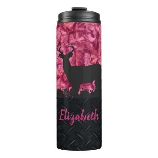 Roze Camouflage Herten Jacht Naam Vrouwen Tumbler Thermosbeker (Voorkant)