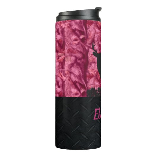 Roze Camouflage Herten Jacht Naam Vrouwen Tumbler Thermosbeker (Gedraaid links)