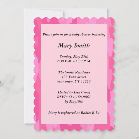 Roze Camouflage Kant Hart Babyshower Uitnodiging (Achterkant)