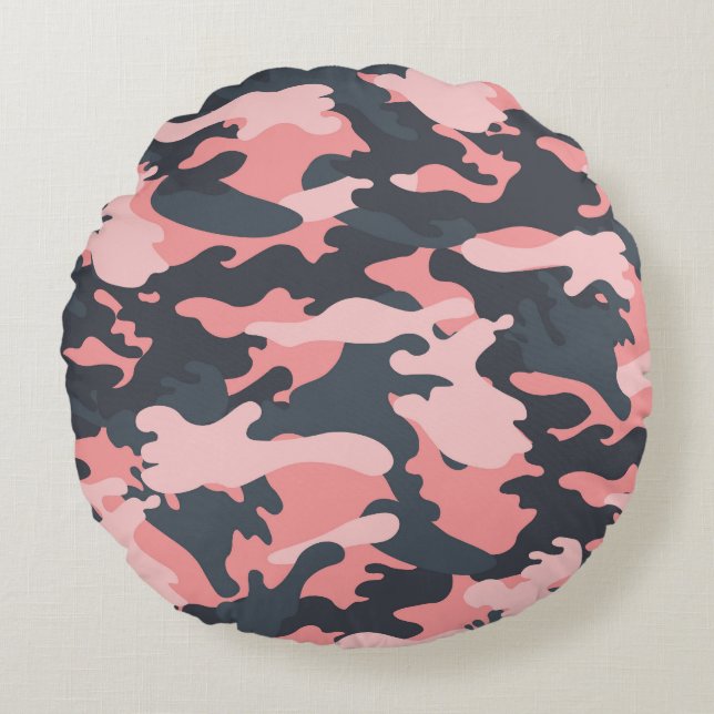 Roze camouflage: Klassiek  patroon Rond Kussen (Voorkant)