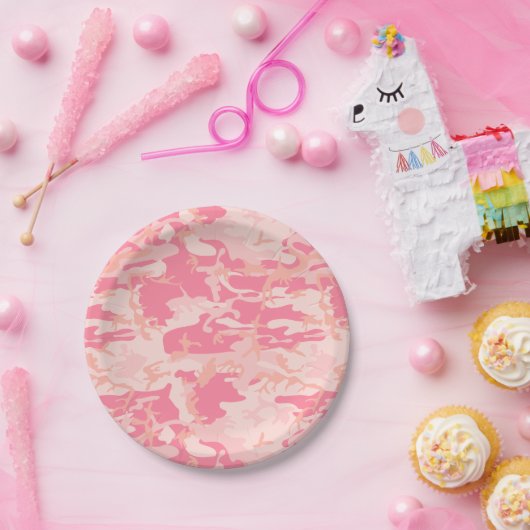 Roze camouflage, leger, leger papieren bordje (Feest)