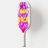 Roze camouflage met gele tekst | pickleball paddle (Links)