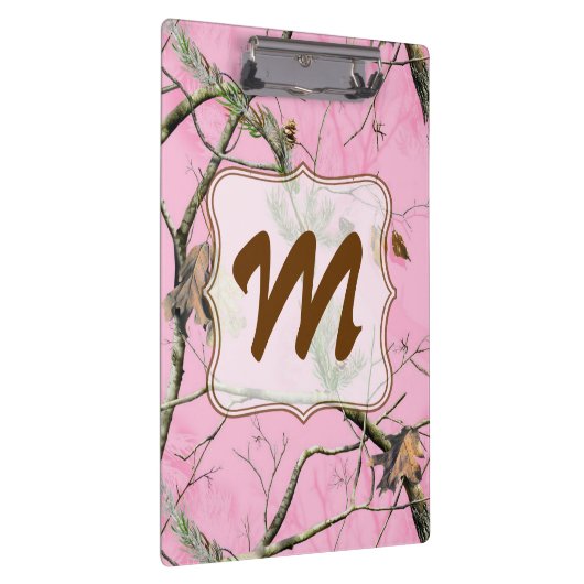 Roze Camouflage Monogram Initiaal Klembord (Rechts)