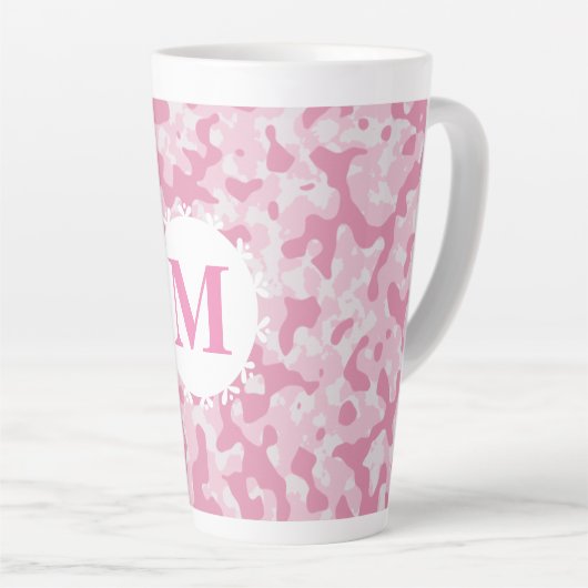 Roze Camouflage Monogram Initiaal Latte Mok (Rechterhoek)