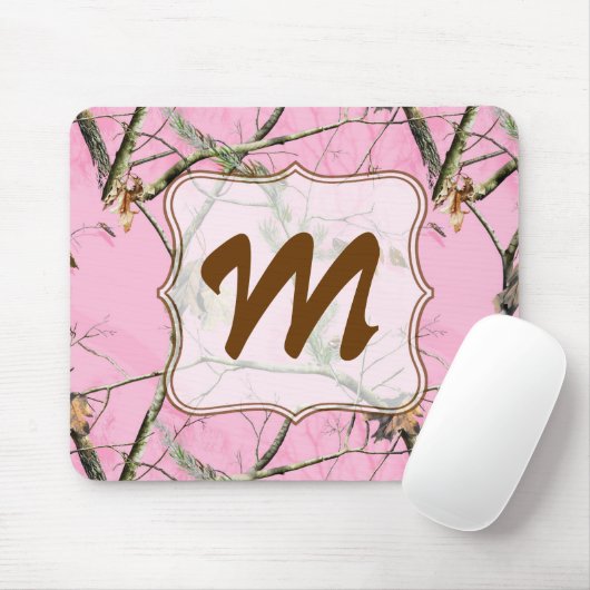 Roze Camouflage Monogram Initiaal Muismat (Met muis)