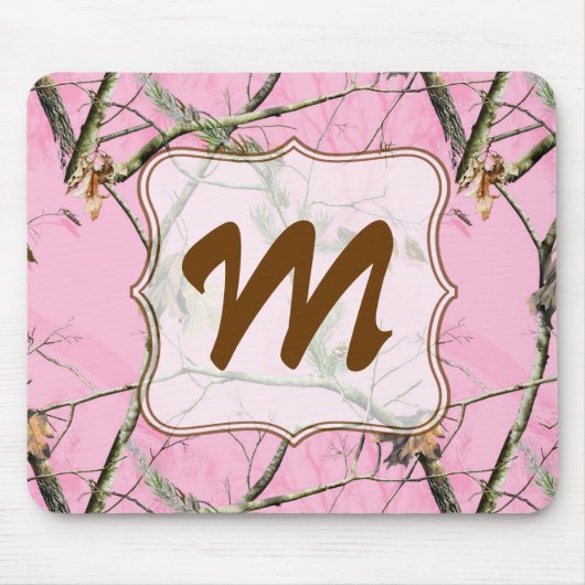 Roze Camouflage Monogram Initiaal Muismat (Voorkant)