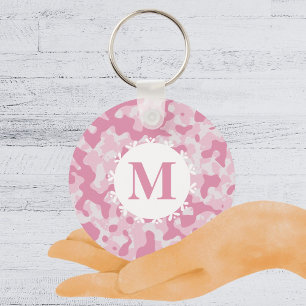 Roze Camouflage Monogram Initiaal Sleutelhanger