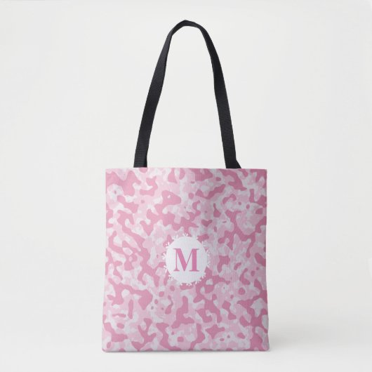Roze Camouflage Monogram Initiaal Tote Bag (Voorkant)
