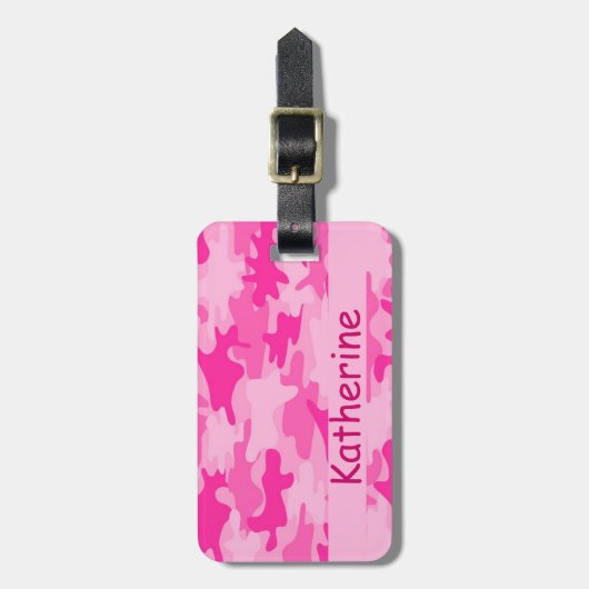 Roze Camouflage Naam op maat Bagagelabel (Voorkant verticaal)