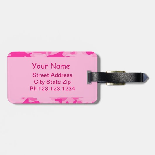 Roze Camouflage Naam op maat Bagagelabel (Achterkant horizontaal)