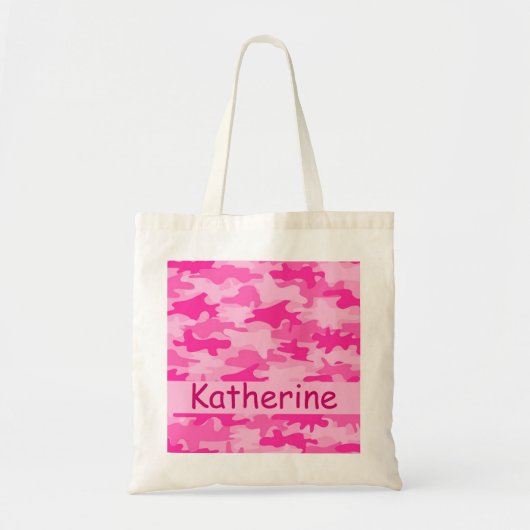 Roze Camouflage Naam op maat Tote Bag (Voorkant)