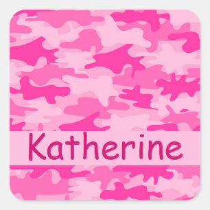 Roze Camouflage Naam op maat Vierkante Sticker