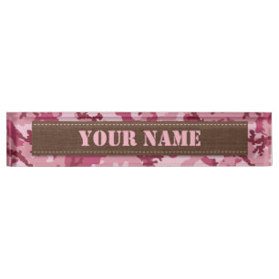 Roze camouflage naambordje