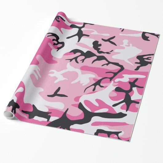 Roze Camouflage Patroon Cadeaupapier (Uitgerold)