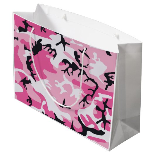 Roze Camouflage Patroon Groot Cadeauzakje (Achterkant Gekanteld)