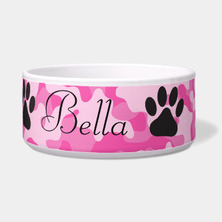 Roze Camouflage Paw Print Dog Bowl Voerbakje