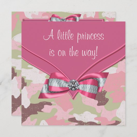 Roze Camouflage Princess Baby shower Kaart (Voorkant / Achterkant)