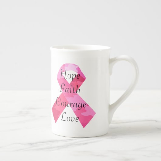 Roze Camouflage Ribbon Faith Bone China Mok (Rechts)
