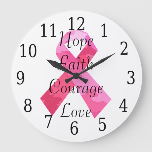 Roze Camouflage Ribbon Faith Clock Grote Klok (Voorkant)