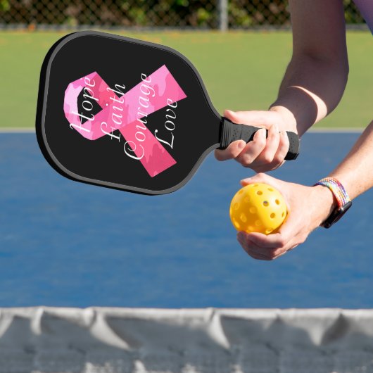 Roze Camouflage Ribbon Faith Pickleball Paddle (Insitu)