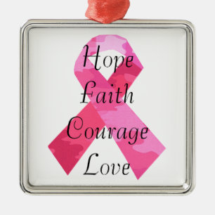 Roze Camouflage Ribbon Faith Square Ornament