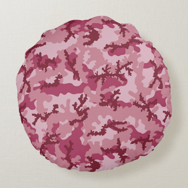 Roze camouflage rond kussen (Achterkant)