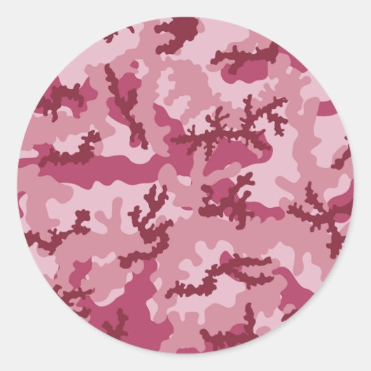 Roze camouflage ronde sticker (Voorkant)