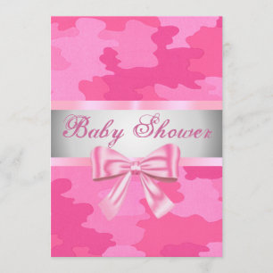 Roze Camouflage Roze Bow Baby shower Uitnodiging