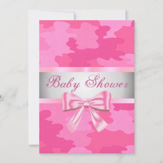 Roze Camouflage Roze strik Baby shower Uitnodiging (Voorkant)