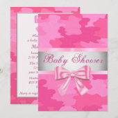 Roze Camouflage Roze strik Baby shower Uitnodiging (Voorkant / Achterkant)