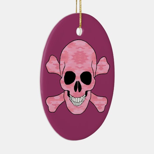 Roze camouflage schedel en kruisbeenderen ovaal Or Keramisch Ornament (Rechts)
