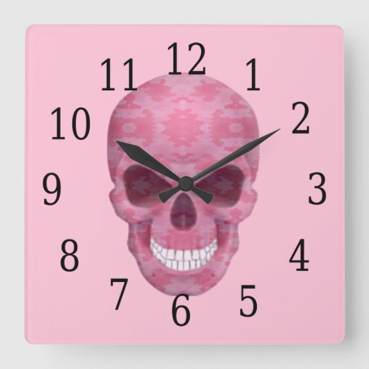 Roze Camouflage Skull Clock Vierkante Klok (Voorkant)