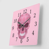 Roze Camouflage Skull Clock Vierkante Klok (Hoek)