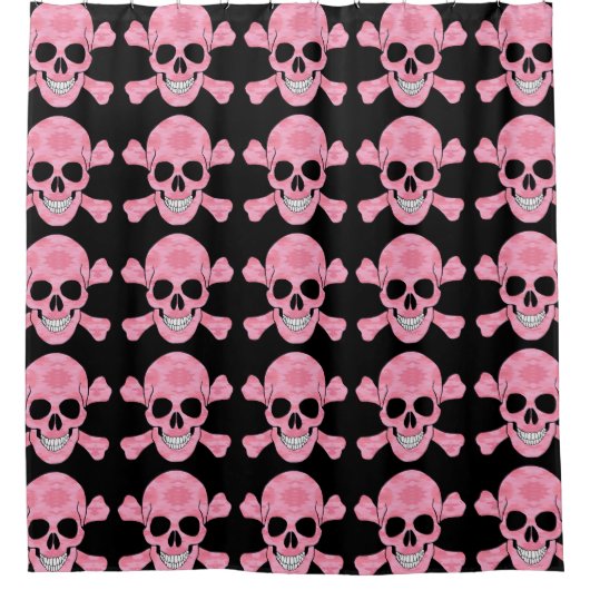 Roze Camouflage Skull Crossbones Showgordijn Douchegordijn (Voorkant)