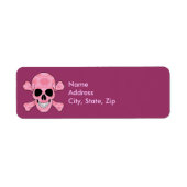Roze Camouflage Skull en Crossbones Adres Etiket (Voorkant)