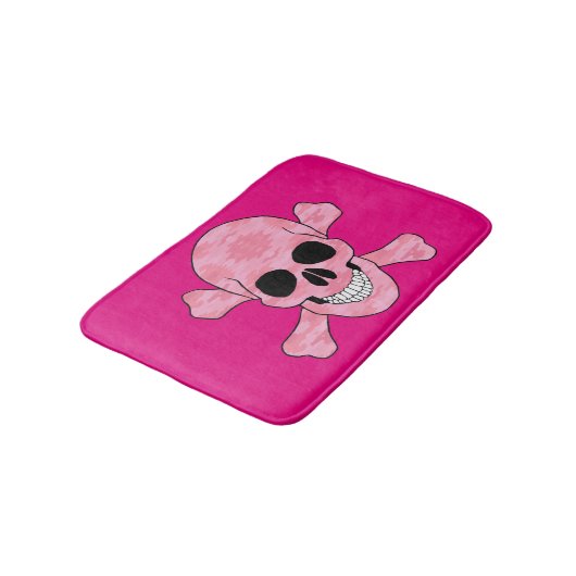 Roze Camouflage Skull en Crossbones Bath Mat (Gekanteld)