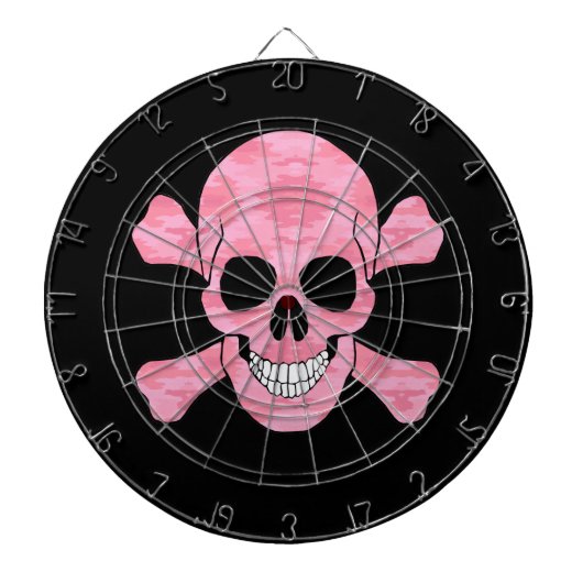 Roze Camouflage Skull en Crossbones Dart Board Dartbord (Voorkant)