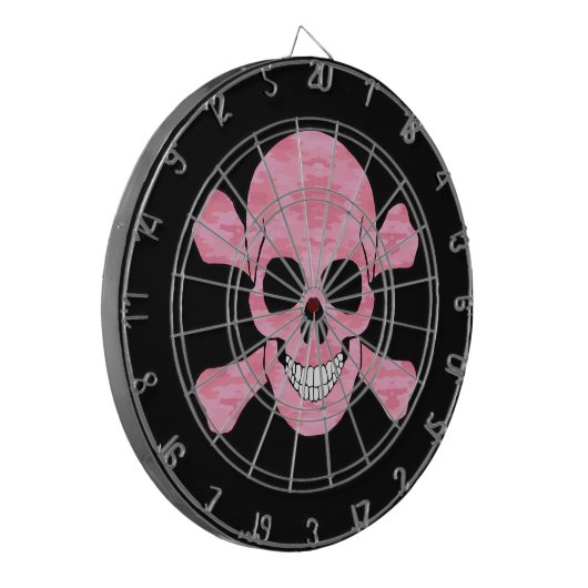 Roze Camouflage Skull en Crossbones Dart Board Dartbord (Voorkant Links)