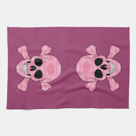 Roze Camouflage Skull en Crossbones Keukenhanddoek (Horizontaal)