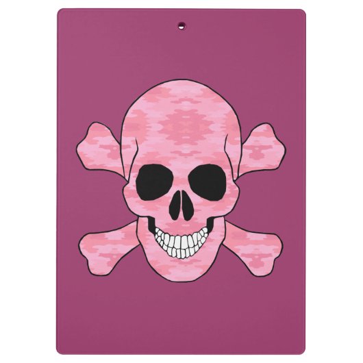 Roze Camouflage Skull en Crossbones Klembord (Achterkant)