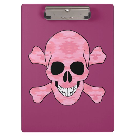 Roze Camouflage Skull en Crossbones Klembord (Voorkant)