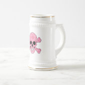 Roze Camouflage Skull en Crossbones Stein Bierpul (Voorkant rechts)