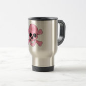 Roze Camouflage Skull en Crossbones Travel Mug Reisbeker (Voorkant rechts)