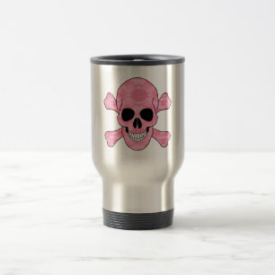 Roze Camouflage Skull en Crossbones Travel Mug Reisbeker