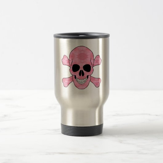 Roze Camouflage Skull en Crossbones Travel Mug Reisbeker (Center)